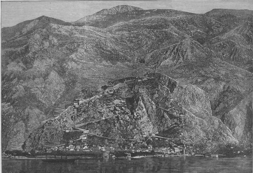 MONTENEGRO. Kotor, on the Adriatic coast, antique print, 1880