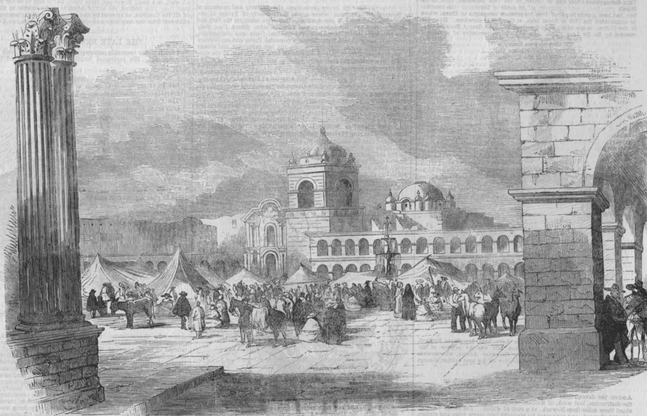 Associate Product PERU. Principal Square of Arequipa, antique print, 1855