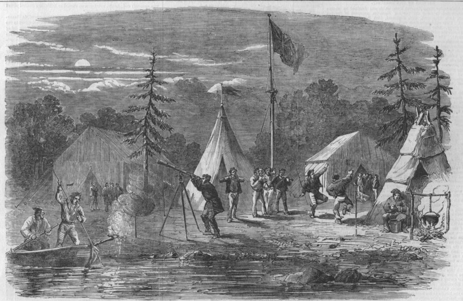 Associate Product CANADA. Engineers' camp scene on the banks of the St. Maurice, old print, 1855