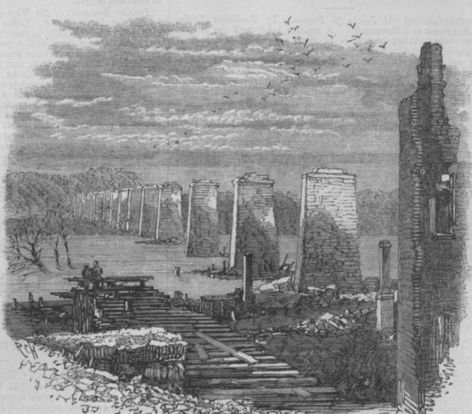 Associate Product VIRGINIA. American Civil War. Ruins of the Railway bridge, antique print, 1865