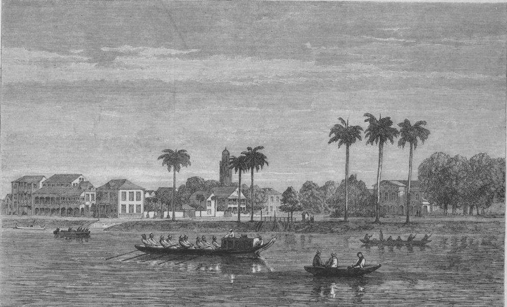 SURINAM. Surinam. Government-House-Square, Paramaribo, Surinam, old print, 1864