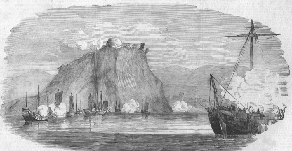 Associate Product CHINA. Taiping Rebellion. HMS Hermes shelling Chin-Kiang-Foo, old print, 1853