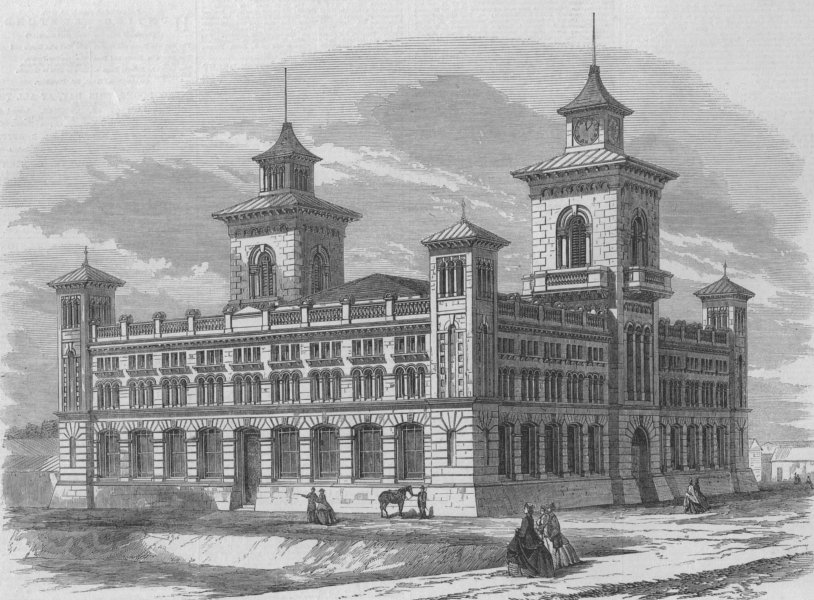 Associate Product NEW ZEALAND. The Exhibition Building at Dunedin, province of Otago, print, 1865