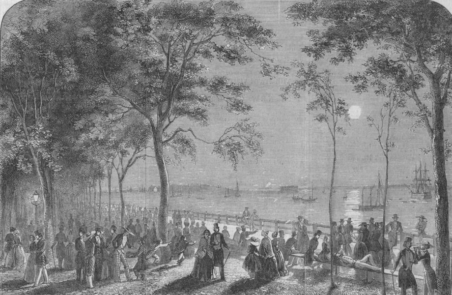 Associate Product NEW YORK. The Battery of New York, by Moonlight, antique print, 1849