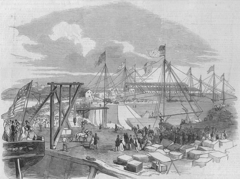 Associate Product NEW YORK. The dry dock works, United States Navy-yard, New York, old print, 1849