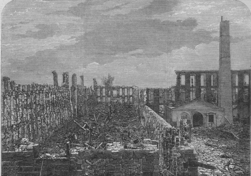 Associate Product CONNECTICUT. Ruins of Colonel Colt's Firearms factory at Hartford, print, 1864