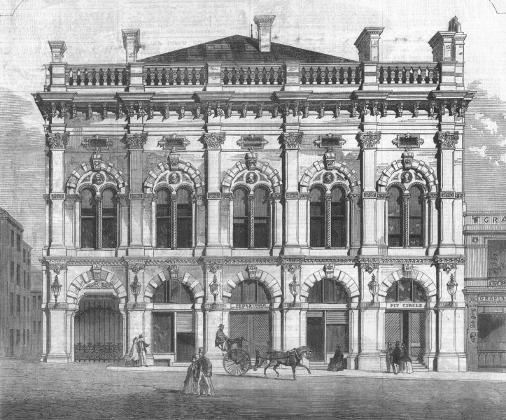 LIVERPOOL. The new Prince Of Wales's Theatre, Lime Street, antique print, 1866