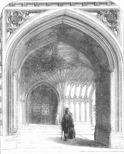Associate Product LONDON. Palace of Westminster. The Peers' Porch, antique print, 1857