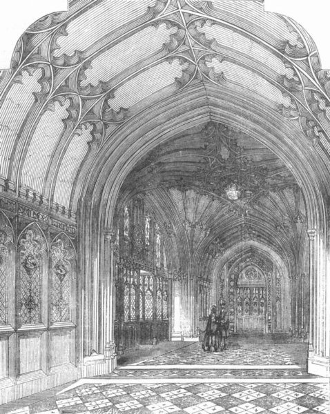 Associate Product LONDON. Palace of Westminster. Entrance Hall, antique print, 1857