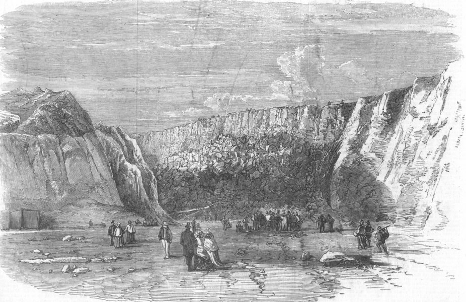 Associate Product WALES. Holyhead harbour works-view of the mountain after blasting, print, 1857