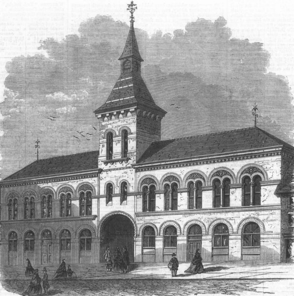 Associate Product HARTLEPOOL. New townhall. Durham, antique print, 1866
