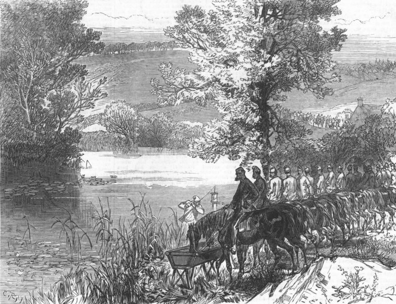 Associate Product WITLEY. Cavalry watering horses at the river Stour. Worcestershire, print, 1872
