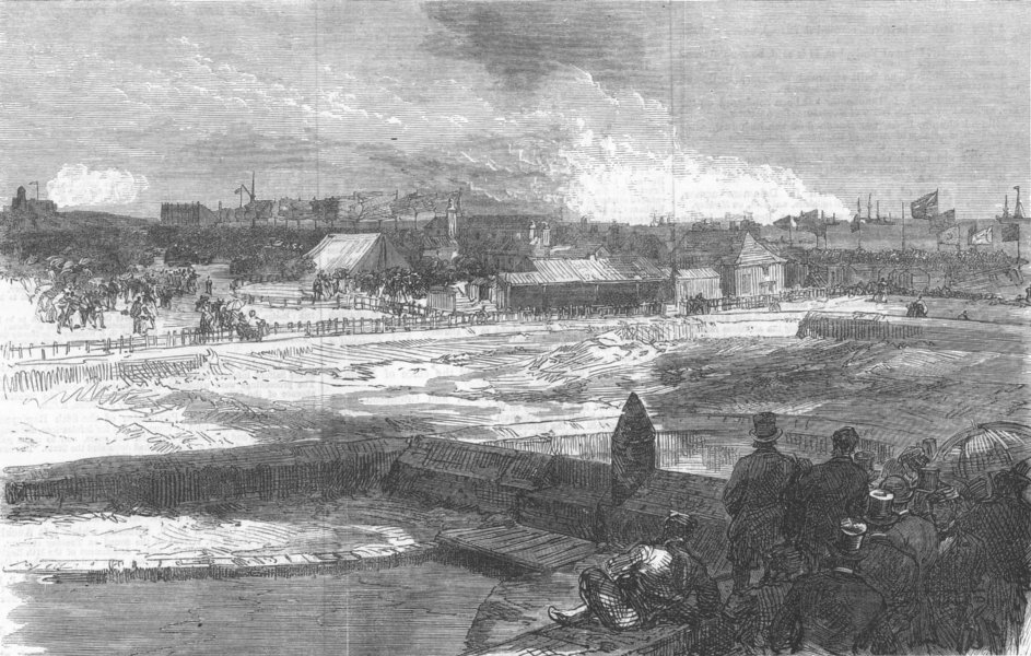Associate Product HAMPSHIRE. The Naval Review. Gun-boat attack on Southsea Castle, old print, 1867