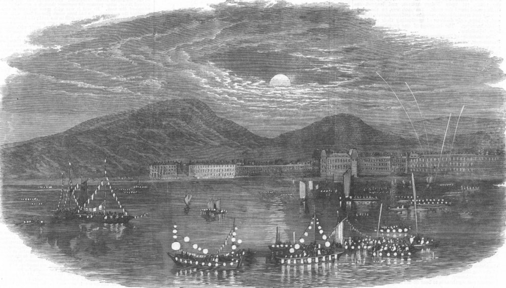 Associate Product WALES. The Olympic Festival at Llandudno. The Feast of Lanterns, old print, 1866