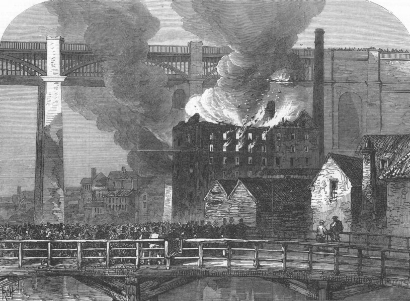 Associate Product NEWCASTLE-UPON-TYNE. Fire at the High-Level Bridge. Northumberland, print, 1866