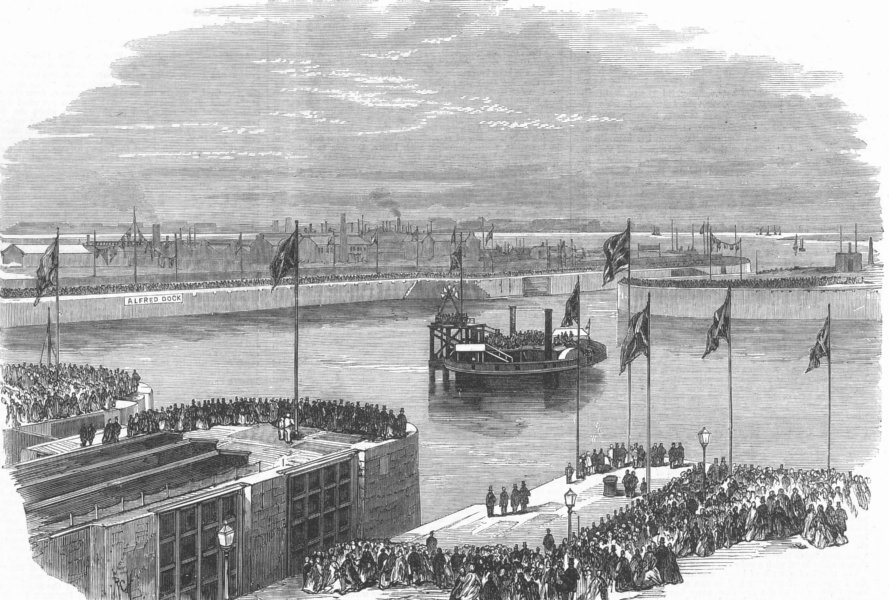 Associate Product BIRKENHEAD. Duke Of Edinburgh opening the Great Northern Docks, old print, 1866