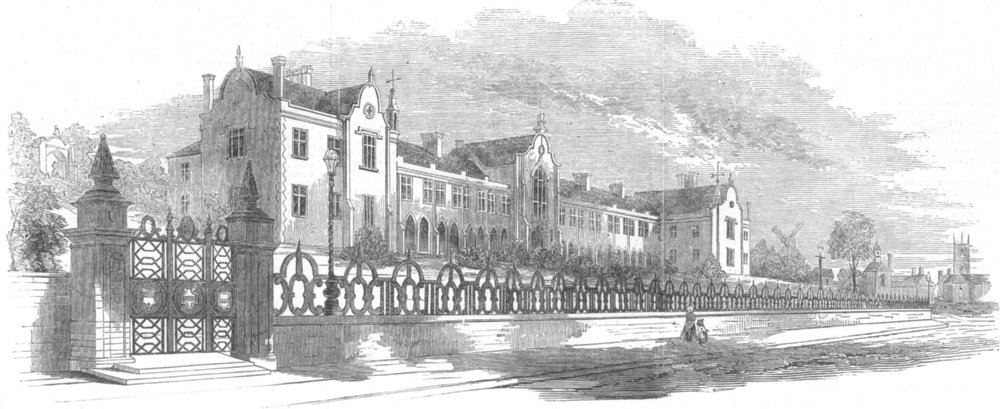 Associate Product WOODBRIDGE. New Seckford Hospital. Suffolk, antique print, 1853