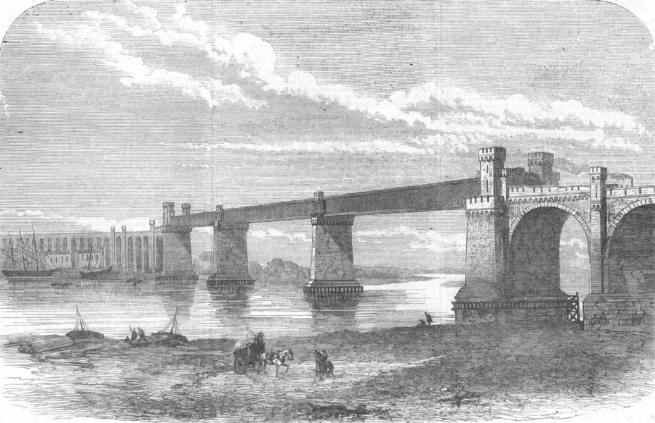 Associate Product RUNCORN. Railway Bridge and Viaduct. Cheshire, antique print, 1869