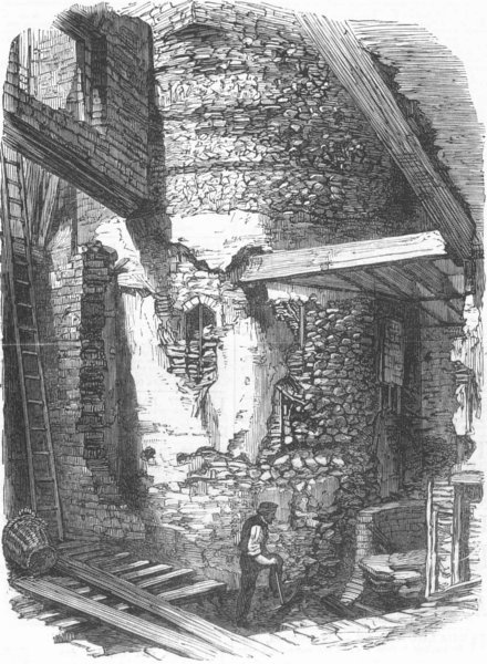 Associate Product WALLS OF LONDON. Tower discovered in Castle-Street, Falcon-Square, print, 1865