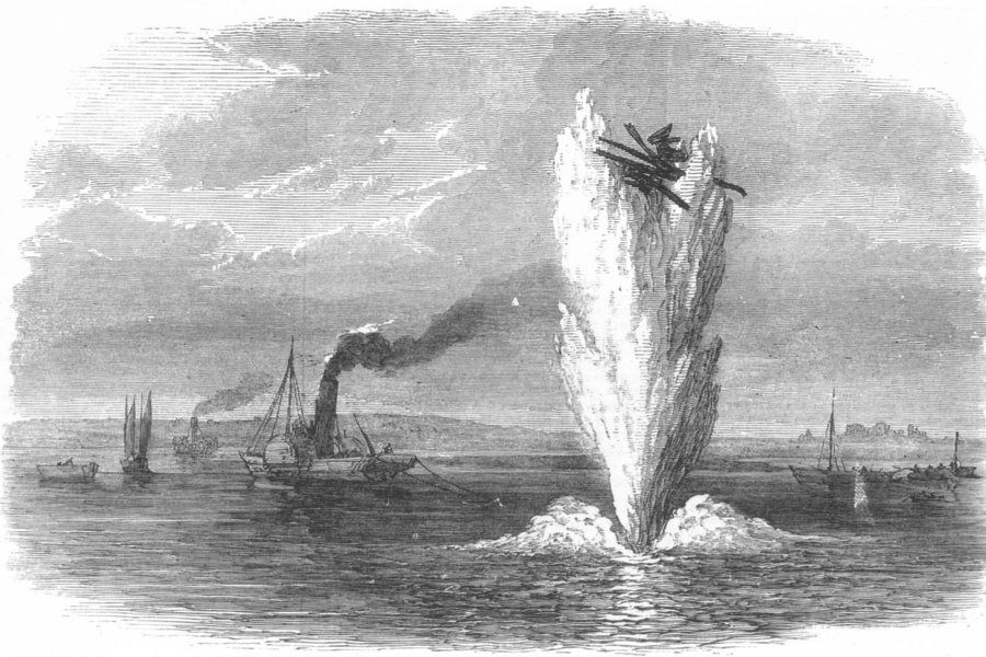 Associate Product CHATHAM. Siege operations. Blowing up rafts on the Medway. Kent, old print, 1871