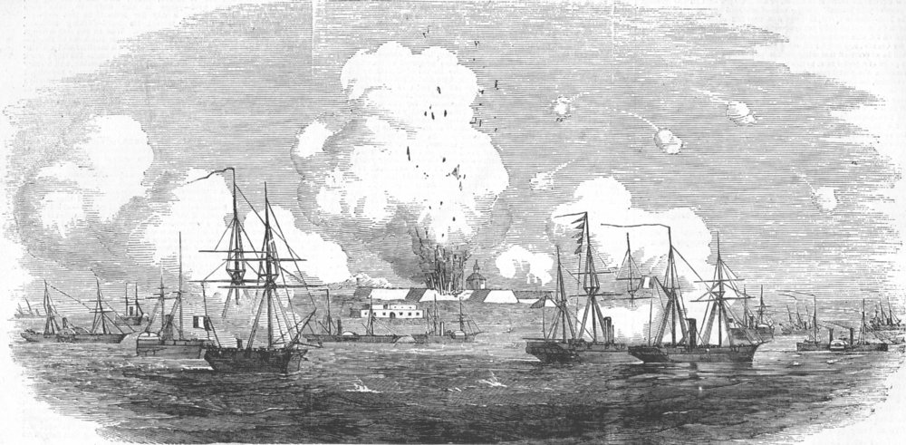 Associate Product UKRAINE. Bombardment of Fort Arabat, antique print, 1855
