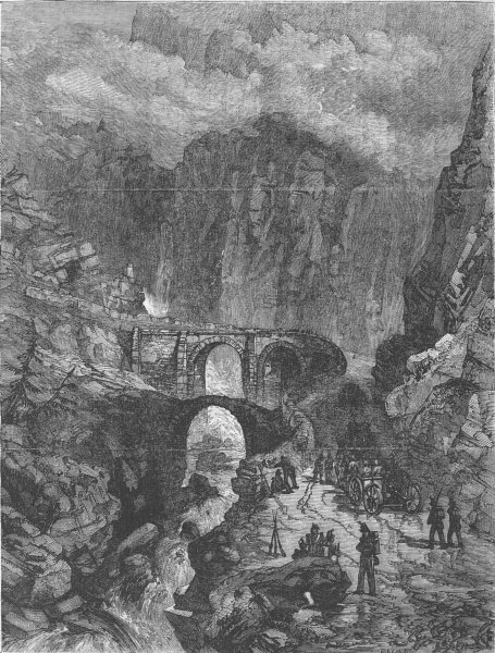 Associate Product SWITZERLAND. The Devil's Bridge, Pass of St Gothard, antique print, 1855