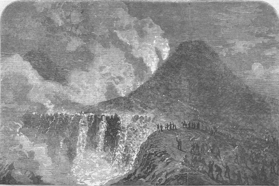 Associate Product ITALY. Eruption of Vesuvius, antique print, 1855