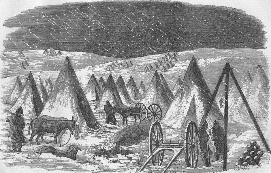 UKRAINE. British Artillery Camp and Siege Train, antique print, 1855