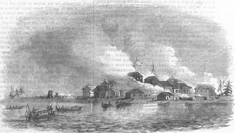 Associate Product RUSSIA. Burning of Novitska, White Sea, antique print, 1854