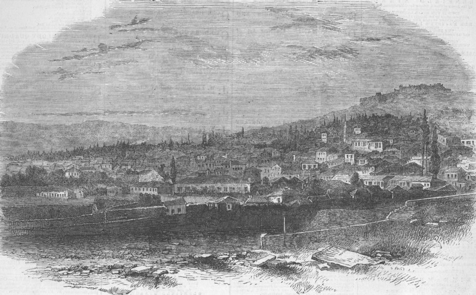 Associate Product TURKEY. Smyrna-View from the West-Turkish Quarter, antique print, 1862
