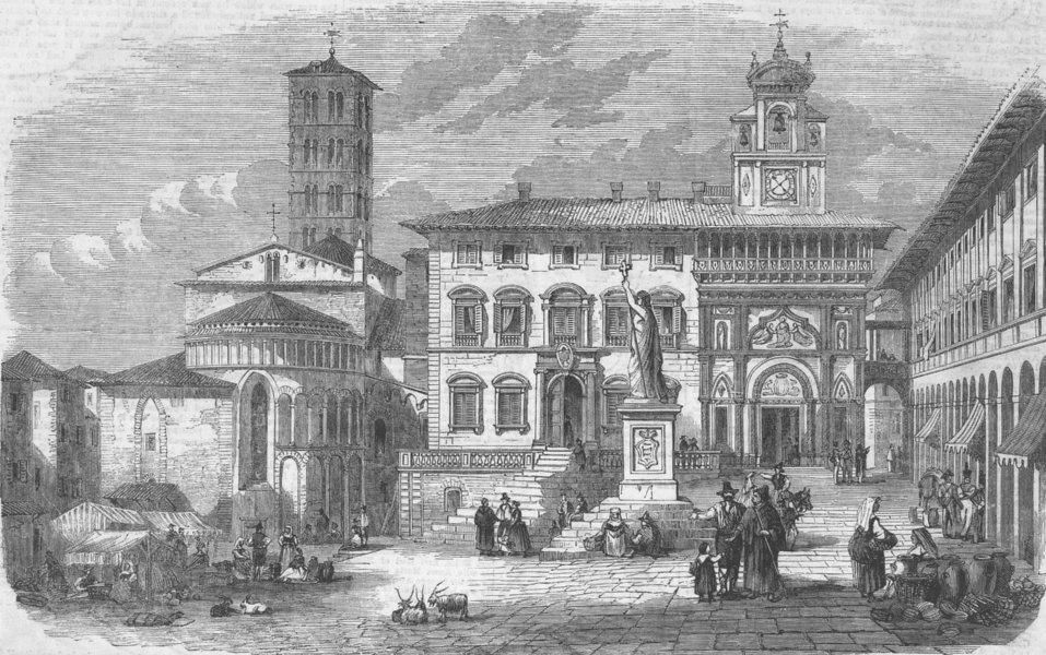 Associate Product ITALY. The Grand Square, Perugia, antique print, 1859