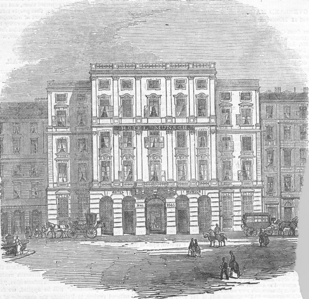 Associate Product AUSTRIA. The Hotel Munsch at Vienna, antique print, 1855
