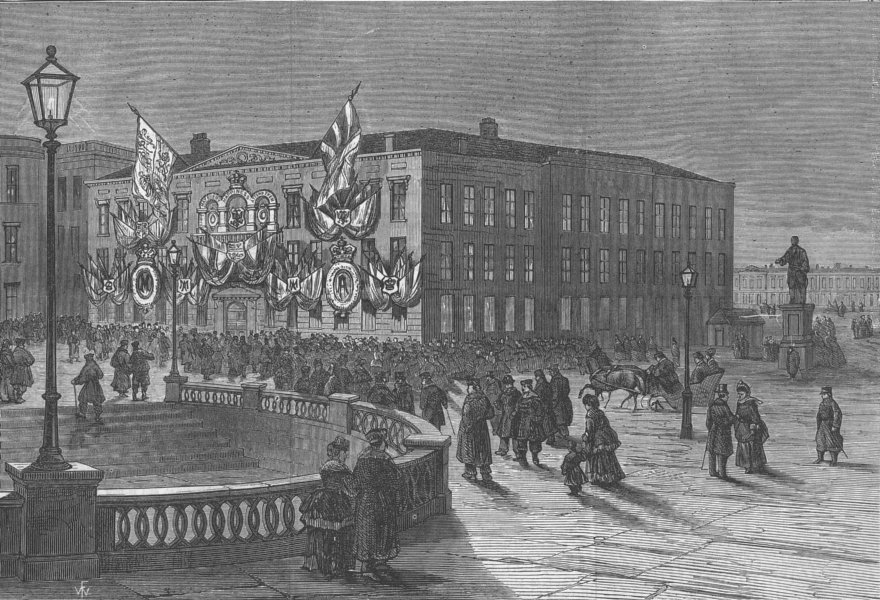 Associate Product RUSSIA. British Embassy at St Petersburg, lit up, antique print, 1874