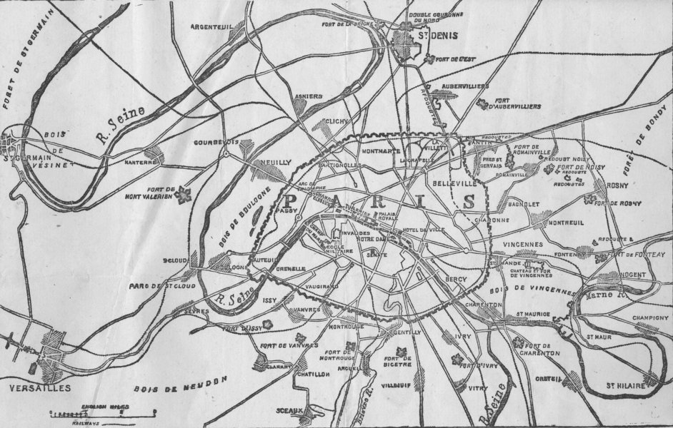 FRANCE. Plan of Paris and its Fortifications, 1870 map