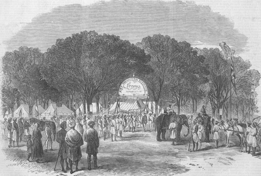 INDIA. General View of The Roorkee Exhibition, antique print, 1864