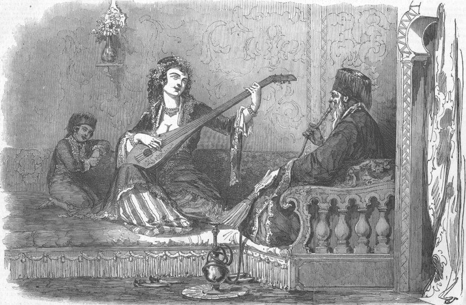 TURKEY. The Pacha and his wife, antique print, 1853