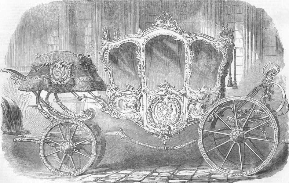 Associate Product RUSSIA. Coronation Carriage of Empress of Russia, antique print, 1856
