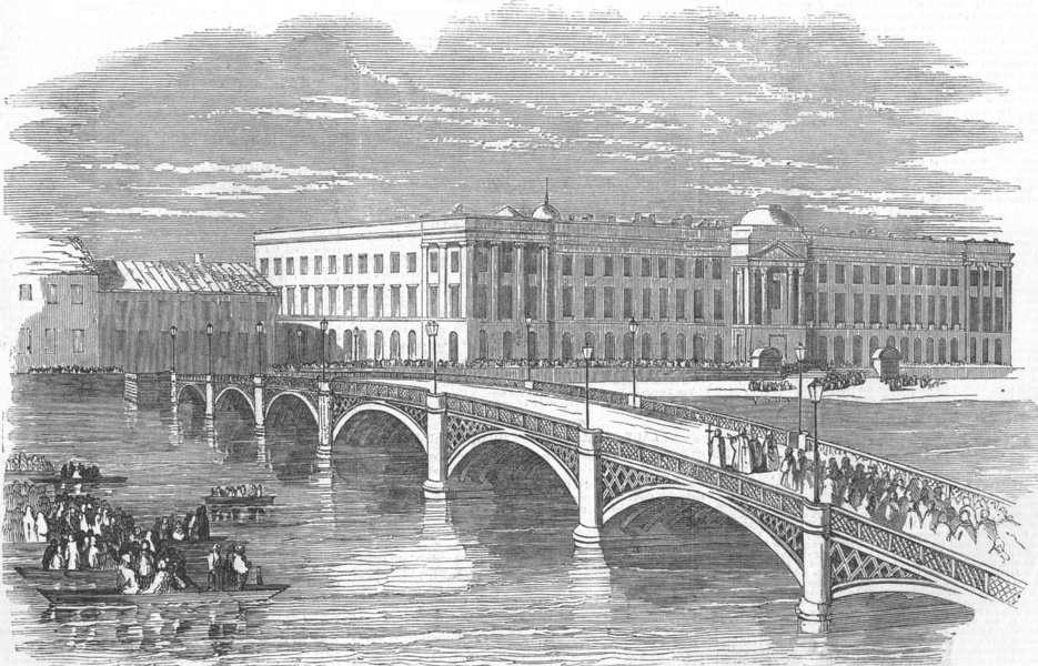 Associate Product RUSSIA. New iron Bridge at St Petersburg, antique print, 1851
