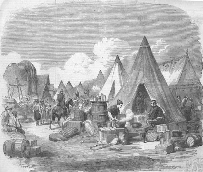 Associate Product UKRAINE. commissariat camp, Crimea, 3rd division, antique print, 1855