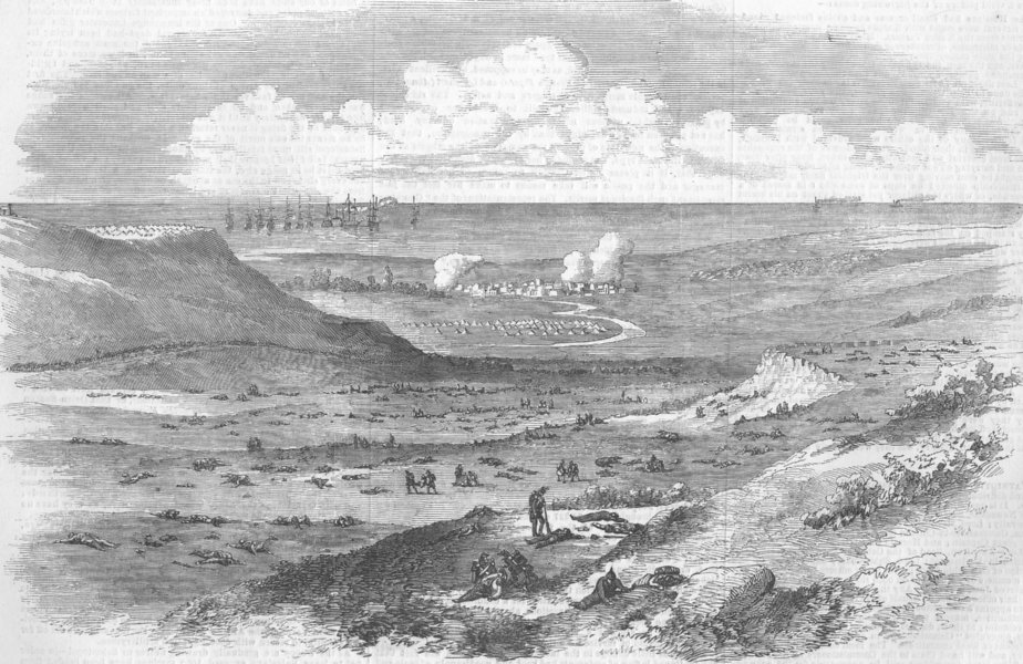 UKRAINE. The Field of Alma, After the Battle, antique print, 1854