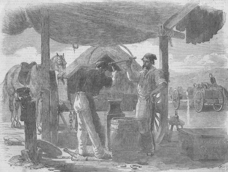 Associate Product UKRAINE. Before Sevastopol-Forging the Siege train, antique print, 1855