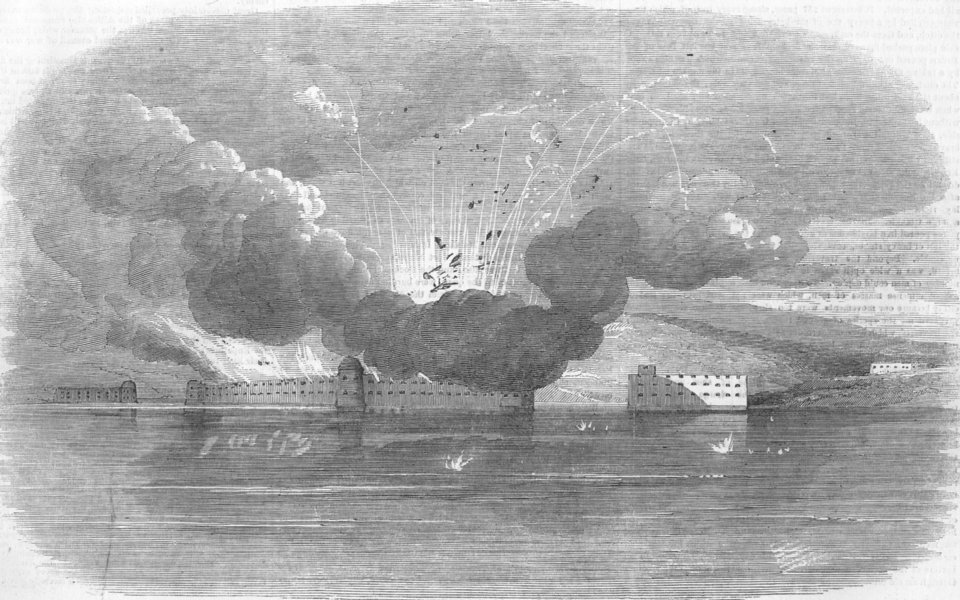 Associate Product UKRAINE. Sevastopol, -blowing up of Ft Paul, antique print, 1855
