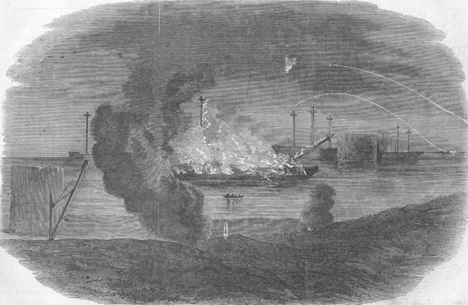 Associate Product UKRAINE. Burning of Frigate, Sevastopol Harbour, antique print, 1855