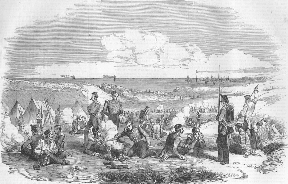 UKRAINE. Camp of 21st Fusilier, Sevastopol heights, antique print, 1854