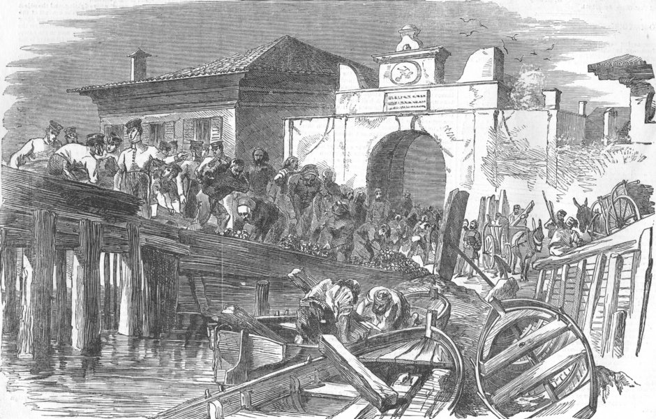 Associate Product BULGARIA. Sea Port Gate, Varna-Turks moving ammo, antique print, 1854