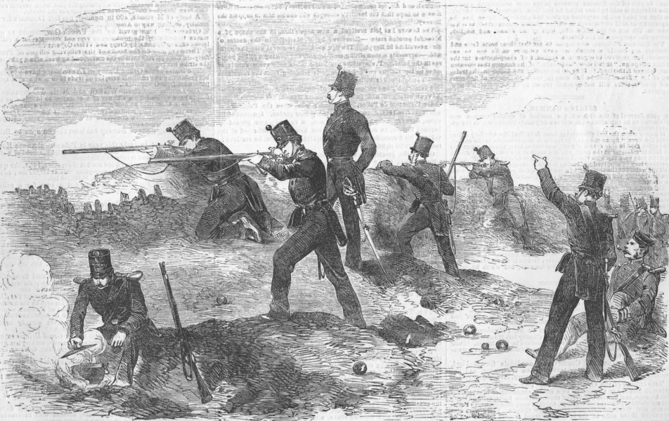 UKRAINE. Siege of Sevastopol-Rifles, Trenches, antique print, 1854