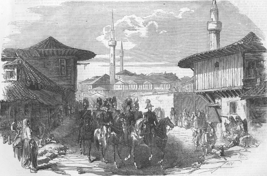 Associate Product BULGARIA. Principal st, Varna-Arrival of Staff, antique print, 1854