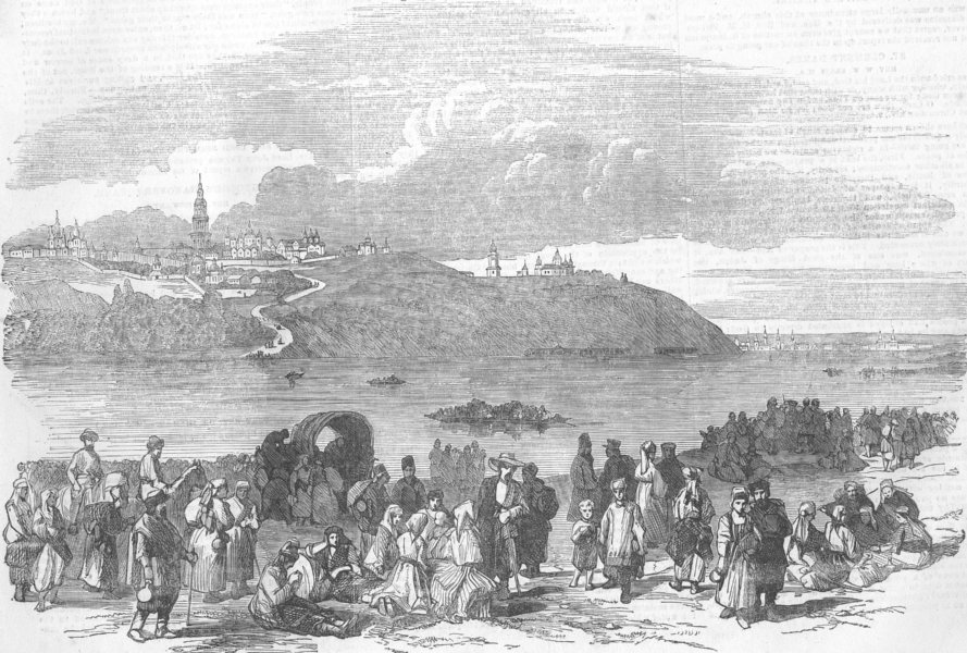 Associate Product UKRAINE. Pilgrims Crossing the Dnieper to Kiev, antique print, 1854
