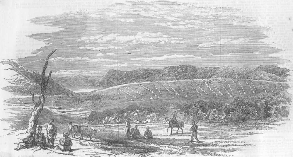 Associate Product BULGARIA. Camp of English Light Division, at Varna, antique print, 1854