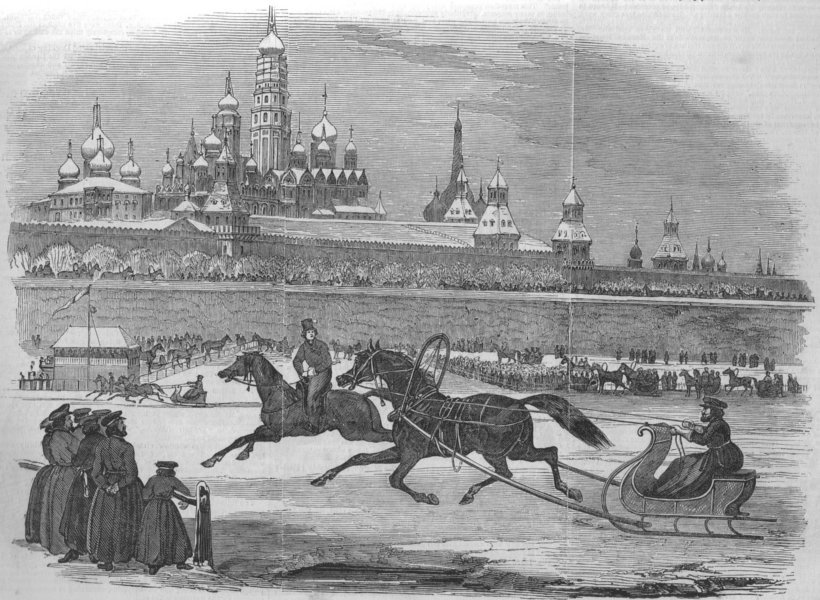 Associate Product RUSSIA. Sledging at Moscow, antique print, 1850